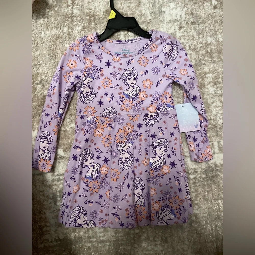 Disney Frozen Elsa Purple and Orange Floral Kids Long Sleeve Dress size 3T-NWT - Picture 1 of 3